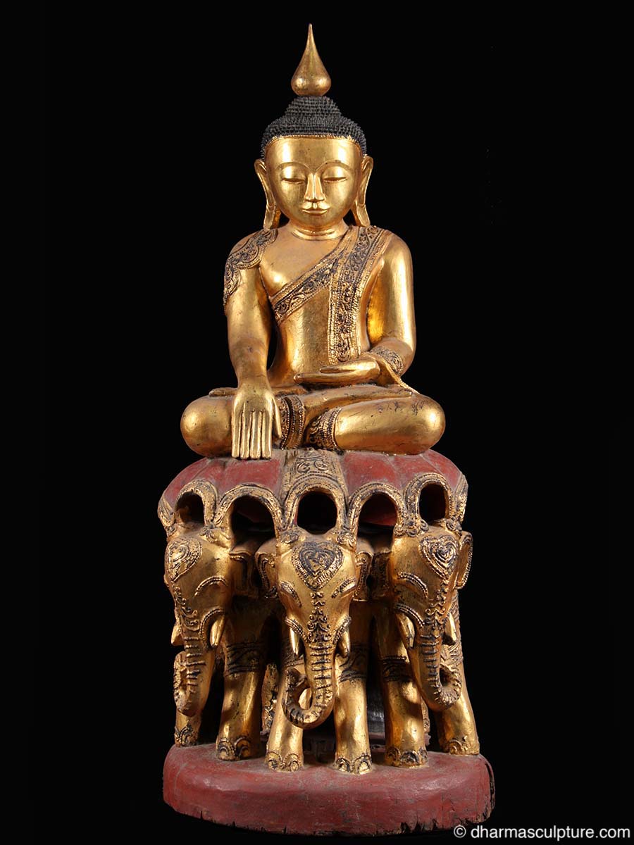 Golden Burmese Buddha Statue on Elephants (1mw22)