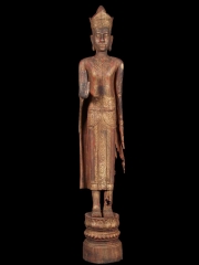 (SOLD) Large Antique Wood Crown Buddha Statue 63"