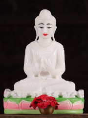 White Marble Burmese Buddha Statue 14 1/2"