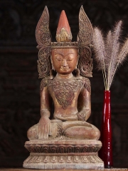 Crowned Jambupati Burmese Buddha Statue 20"
