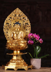 Dhyani Buddha | Gold Plated Copper Ratnasambhava Statue 16"