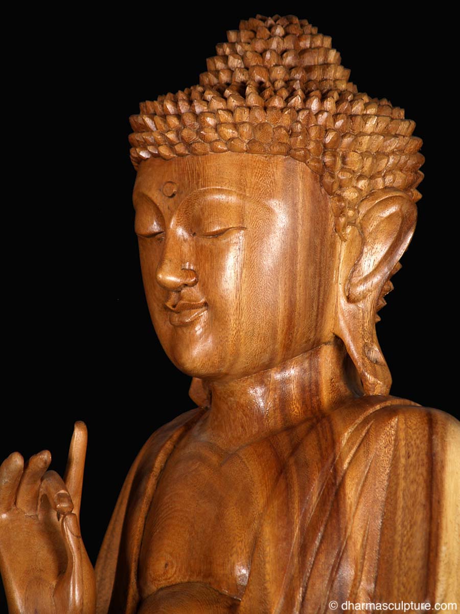 Dharmachakra Mudra Wood Buddha Statue (4b41)