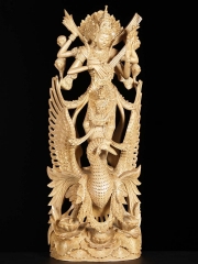 (SOLD) Hand Carved Saraswati on Swan Statue 24"