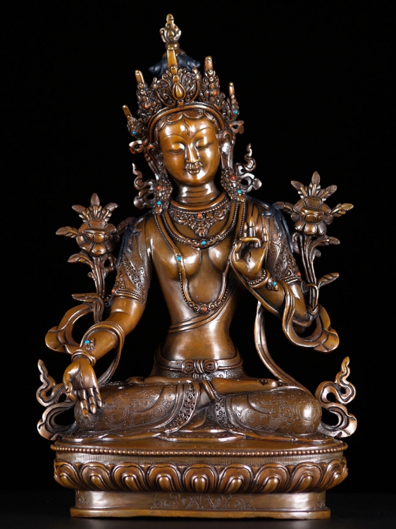 ---white Tara Old Tibet Cloisonne Tibetan Buddhism Statue 